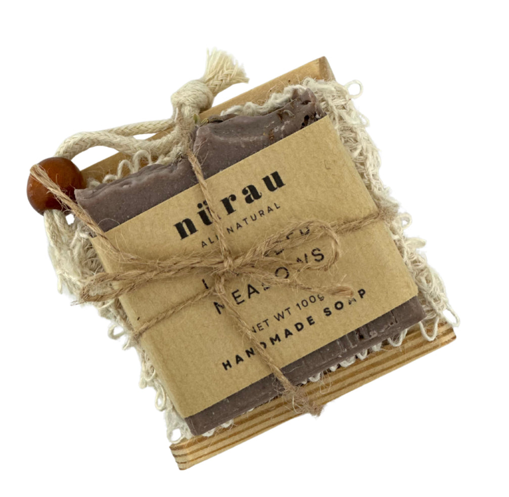 Handmade Soap Gift Set: Natural Cold Process Soap, Saver Bag & Bamboo Dish