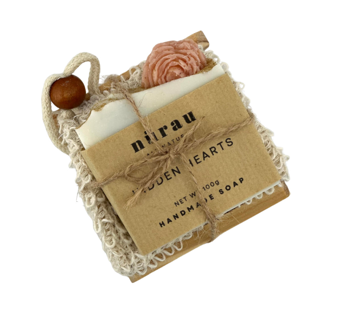 Handmade Soap Gift Set: Natural Cold Process Soap, Saver Bag & Bamboo Dish