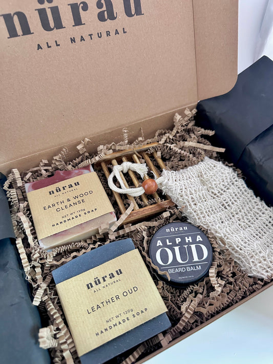 Handmade Luxury Soap Gift Set for Him: Woodsy Scent, Beard Balm