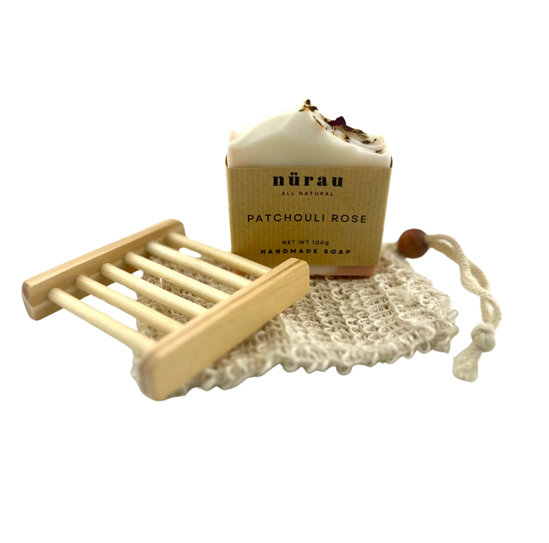 Handmade Soap Gift Set: Natural Cold Process Soap, Saver Bag & Bamboo Dish