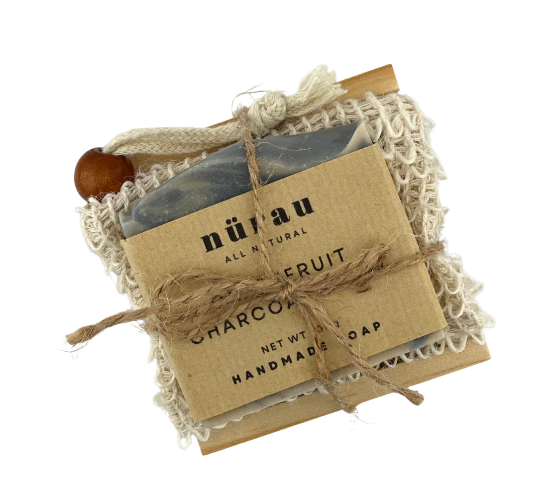Handmade Soap Gift Set: Natural Cold Process Soap, Saver Bag & Bamboo Dish